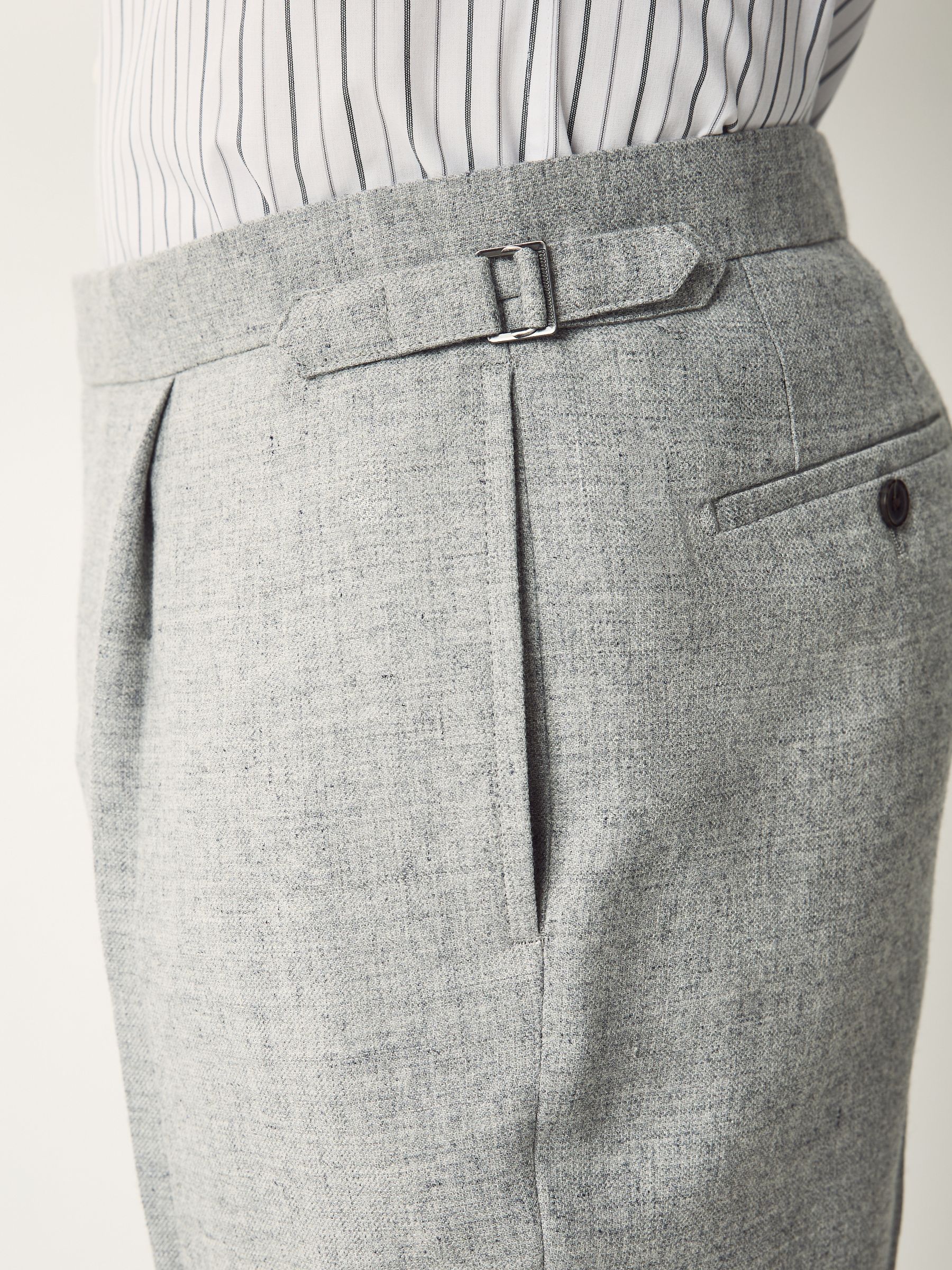 Buy Grey Regular Fit Smart Wool Blend Trousers With Linen