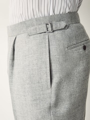 Gris - Regular Fit Smart Wool Blend Trousers With Linen and Functional Side Adjusters - Imagen 5 de 11