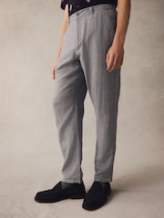 Chambray Blue Elasticated Waist Textured Linen Blend Trousers - Image 1 of 9