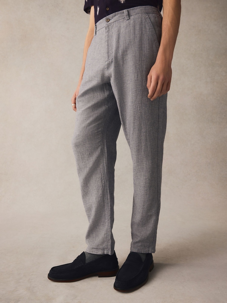 Chambray Blue Elasticated Waist Textured Linen Blend Trousers - Image 1 of 9