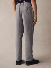 Chambray Blue Elasticated Waist Textured Linen Blend Trousers - Image 2 of 9