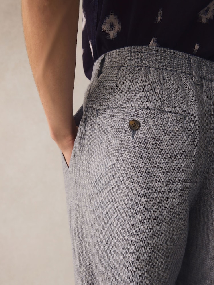 Chambray Blue Elasticated Waist Textured Linen Blend Trousers - Image 3 of 9