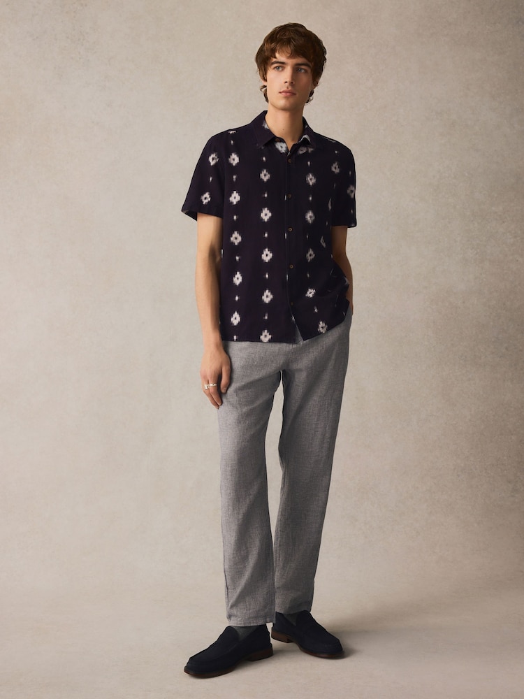 Chambray Blue Elasticated Waist Textured Linen Blend Trousers - Image 4 of 9