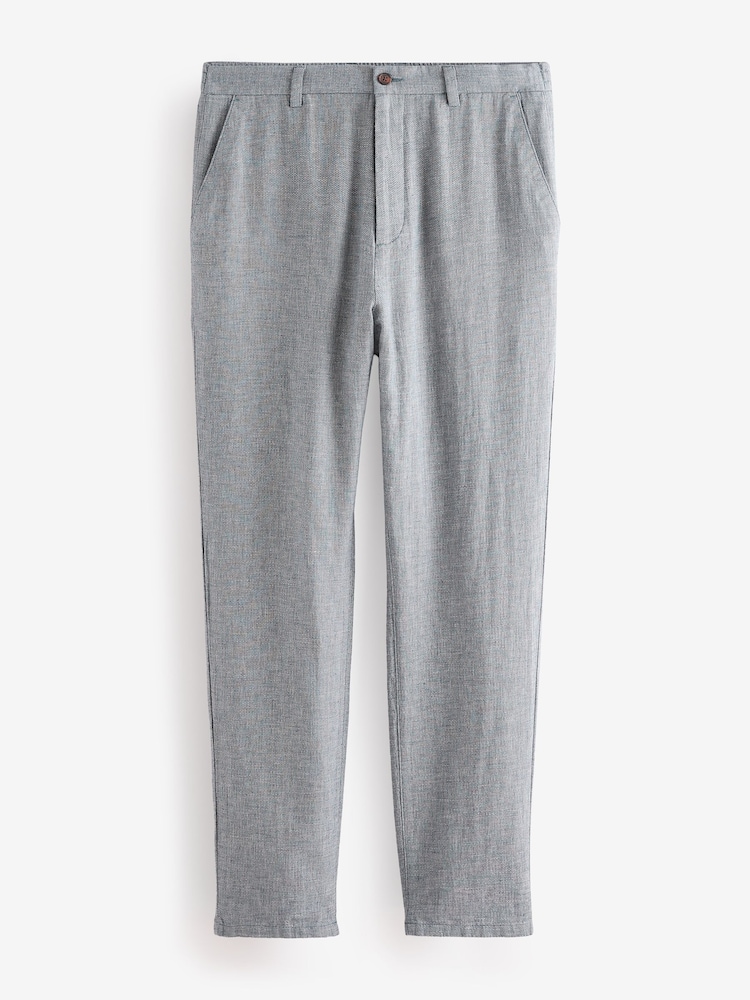 Chambray Blue Elasticated Waist Textured Linen Blend Trousers - Image 6 of 9