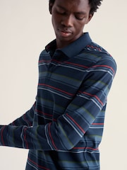 Seasalt Cornwall Blue Balefire Long Sleeve Stripe Polo Shirt - Image 1 of 2
