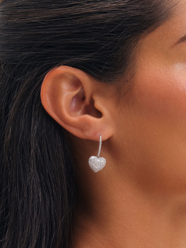 Jon Richard Silver Tone Rhodium Plated Pave Heart Drop Earrings - Image 1 of 3 Jon Richard Silver Tone Rhodium Plated Pave Heart Drop Earrings - Image 1 of 3