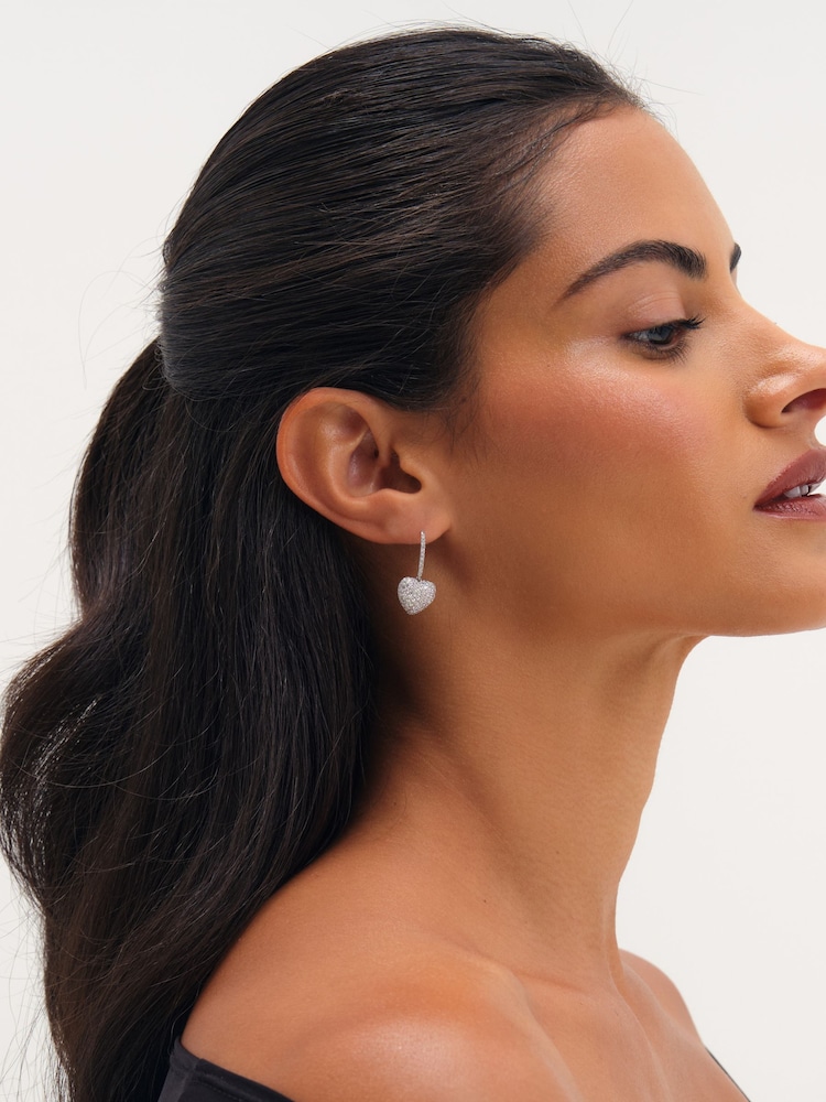 Jon Richard Silver Tone Rhodium Plated Pave Heart Drop Earrings - Image 2 of 3 Jon Richard Silver Tone Rhodium Plated Pave Heart Drop Earrings - Image 2 of 3