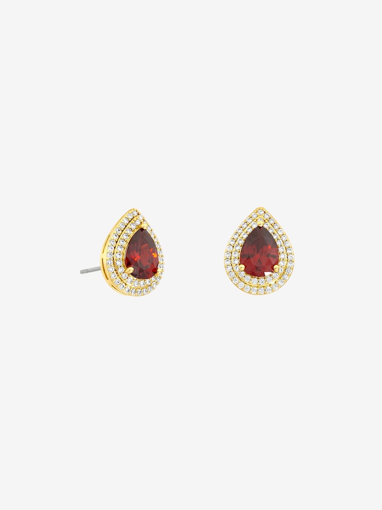 Jon Richard Plated Cubic Zirconia Garnet Pear Stud Earrings - 3суретінің 1 суреті