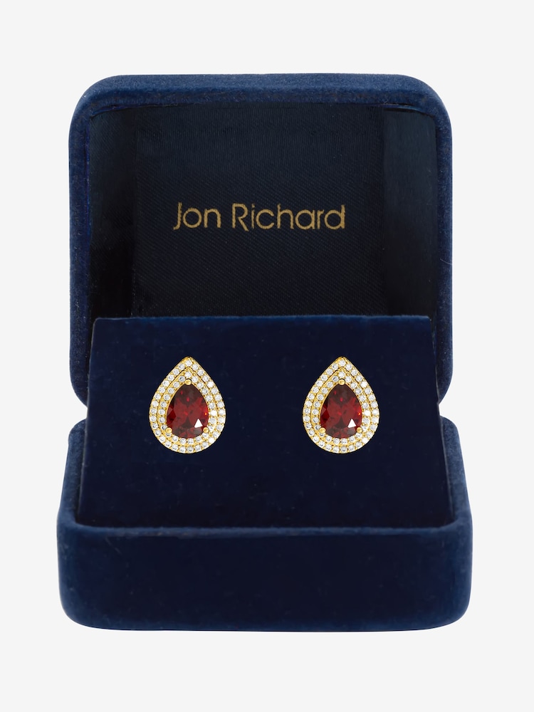 Jon Richard Plated Cubic Zirconia Garnet Pear Stud Earrings - 3суретінің 2 суреті