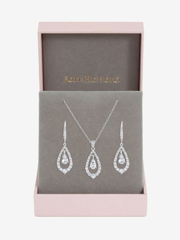 Jon Richard Rhodium Plated And Crystal Pear Drop Box Set - Bild 1 von 4