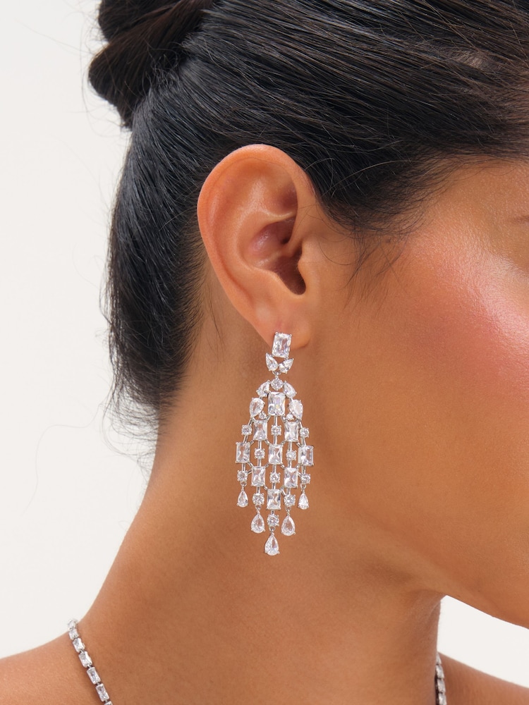 Jon Richard Silver Rhodium Plated And Crystal Statement Drop Earrings - Image 1 of 3 Jon Richard Silver Rhodium Plated And Crystal Statement Drop Earrings - Image 1 of 3