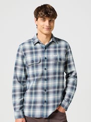 Wrangler Grey/Blue Heavyweight 100% Cotton Shirt - Image 1 of 5