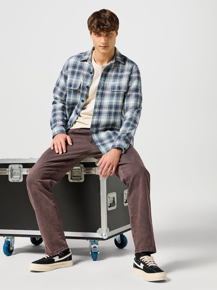 Wrangler Grey/Blue Heavyweight 100% Cotton Shirt - Image 5 of 5
