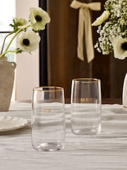 Set of 2 Clear Mr and Mrs Country Wedding Tumbler Glasses - Image 1 of 4