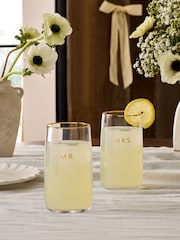 Set of 2 Clear Mr and Mrs Country Wedding Tumbler Glasses - Image 2 of 4