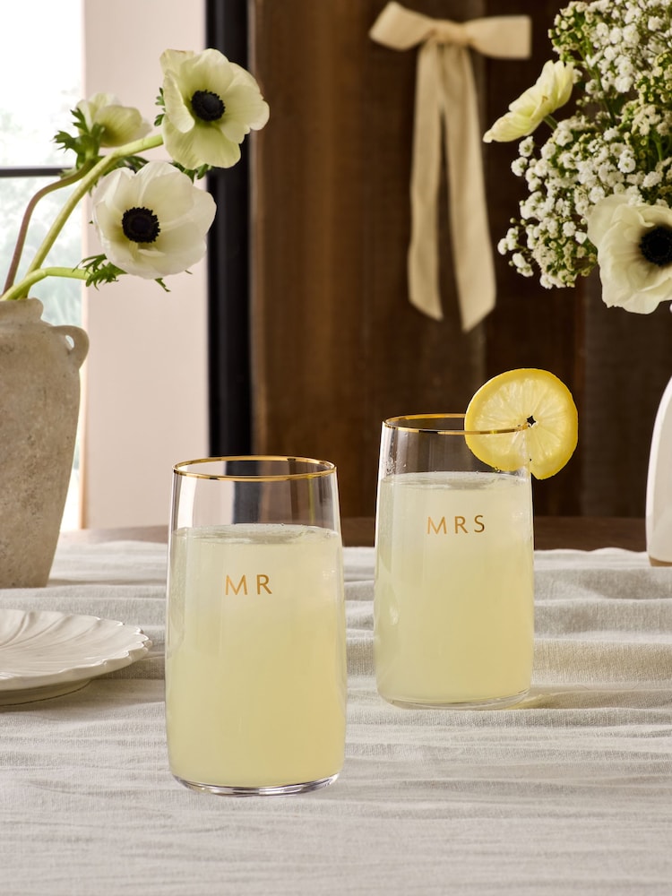 Set of 2 Clear Mr and Mrs Country Wedding Tumbler Glasses - Image 2 of 4