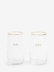 Set of 2 Clear Mr and Mrs Country Wedding Tumbler Glasses - Image 4 of 4