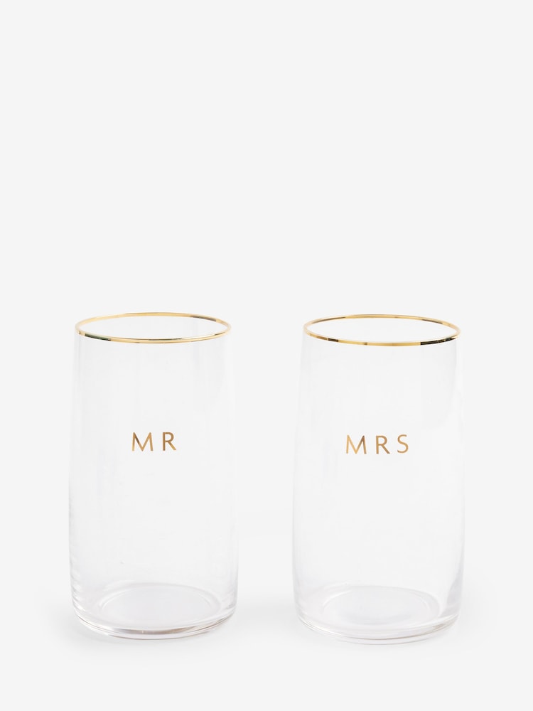 Set of 2 Clear Mr and Mrs Country Wedding Tumbler Glasses - Image 4 of 4