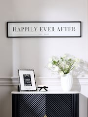 Black/White Est 2025 Happily Ever After Wedding Slogan Wall Art - Image 1 of 6