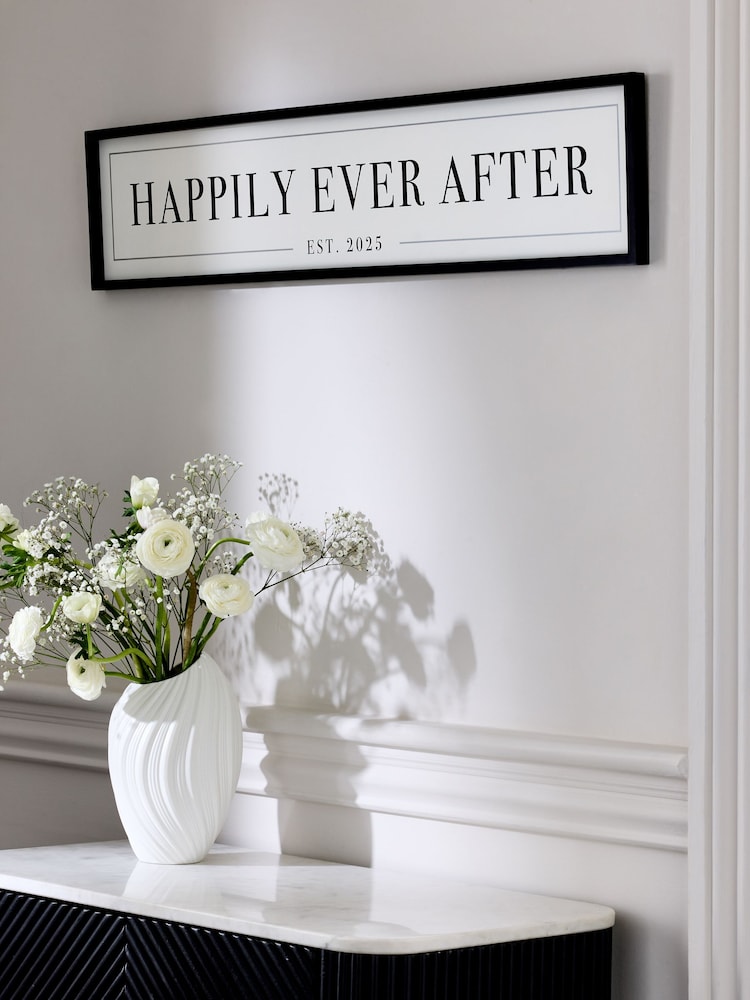 Black/White Est 2025 Happily Ever After Wedding Slogan Wall Art - Image 2 of 6