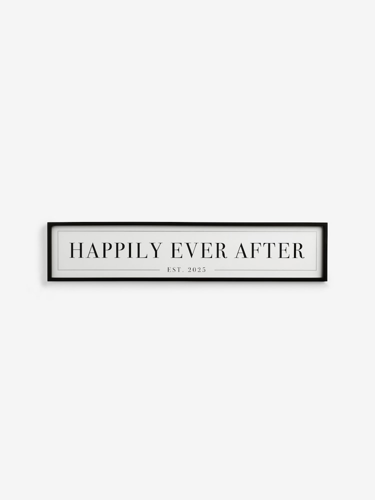 Black/White Est 2025 Happily Ever After Wedding Slogan Wall Art - Image 4 of 6