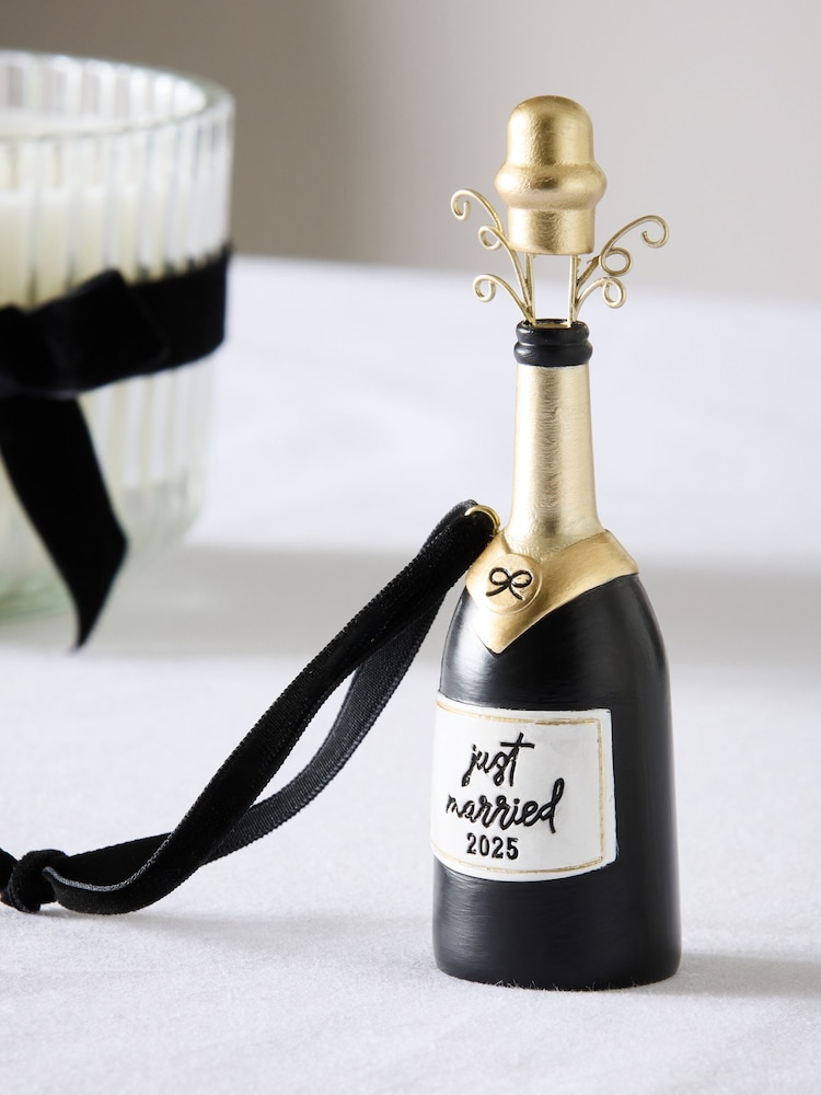 Black/White Est 2025 Wedding Champagne Hanging Decoration - Image 1 of 4