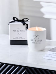 Black/White Mr and Mrs Est 2025 Wedding Pure Linen Single Wick Scented Candle - Image 1 of 1