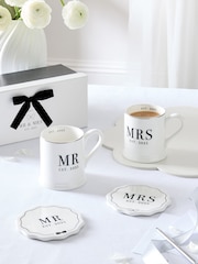 Black/White Mr and Mrs Est 2025 Wedding Mug and Coaster Set - Image 1 of 7