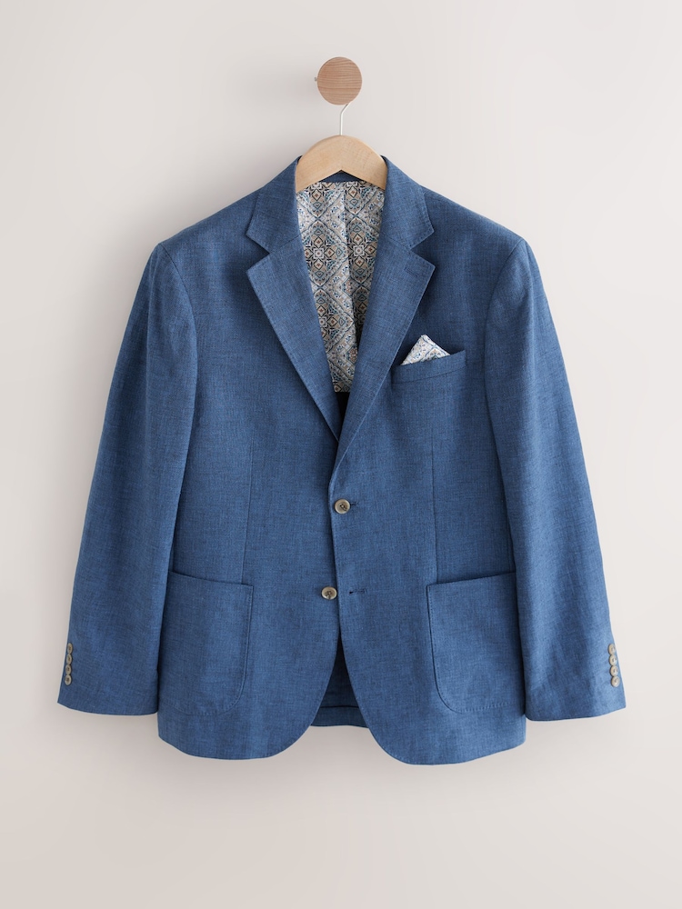 Navy Blue Regular Fit Textured Linen Blend Blazer - Image 8 of 10