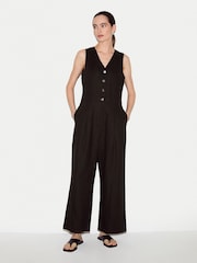 Jigsaw Brown Linen Waistcoat Jumpsuit - Image 1 of 7