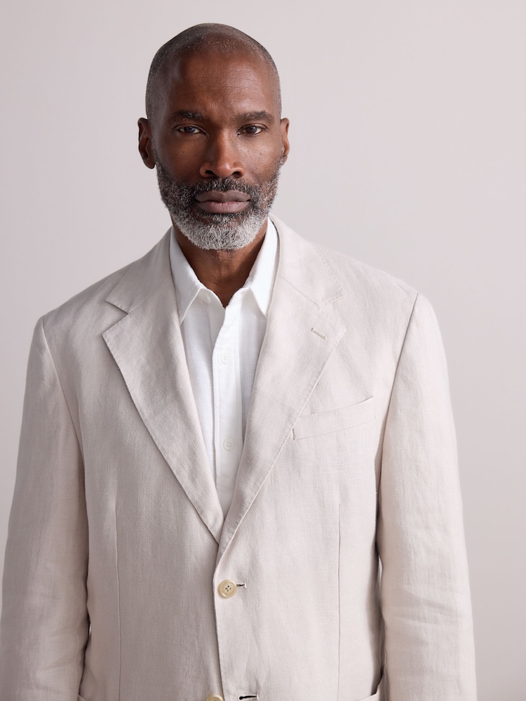 Neutral Regular Fit Signature 100% Linen Textured Blazer - Image 4 of 5