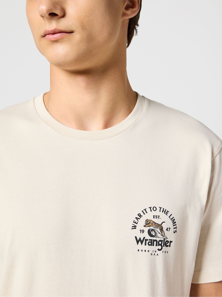 Wrangler Ecru White Graphic 100% Cotton T-Shirt - Image 3 of 6