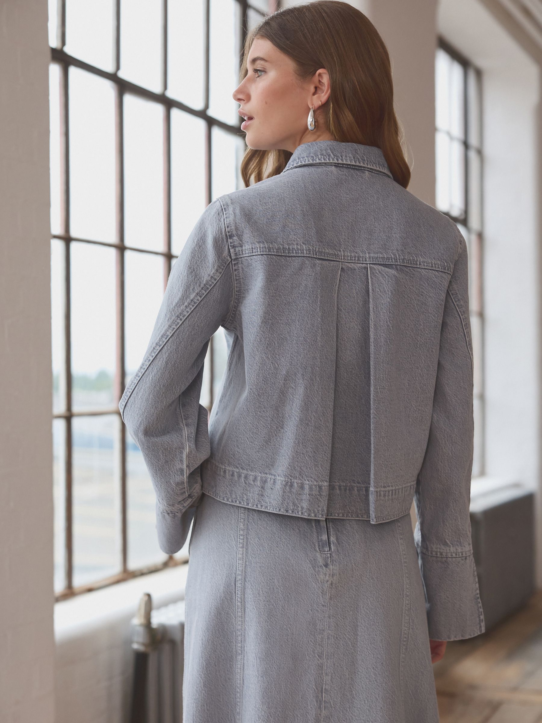 Buy Grey Cropped Boxy Denim Jacket from Next Luxembourg