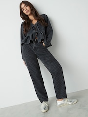 Black Polkadot 100% Cotton Straight Leg Jeans - Image 1 of 7