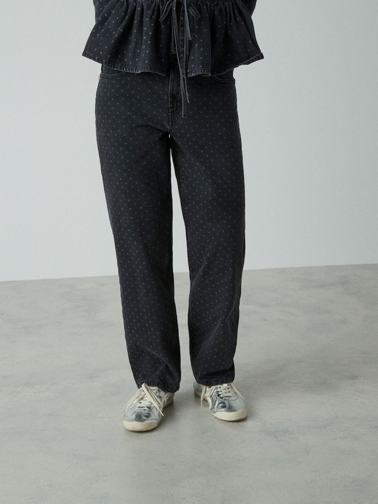 Gepunktet, Schwarz - Jeans mit geradem Bein aus 100 % Baumwolle - Bild 2 von 7 Gepunktet, Schwarz - Jeans mit geradem Bein aus 100 % Baumwolle - Bild 2 von 7