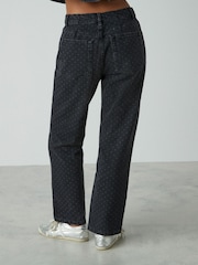 Black Polkadot 100% Cotton Straight Leg Jeans - Image 3 of 7