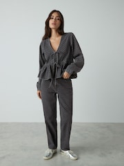 Black Polkadot 100% Cotton Tie Front Smock Blouse - Image 2 of 7
