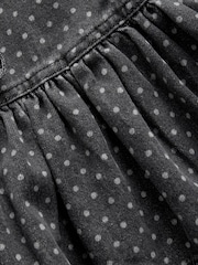 Black Polkadot 100% Cotton Tie Front Smock Blouse - Image 7 of 7
