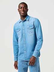 Wrangler Blue Denim Western Long Sleeved Shirt - Image 2 of 8