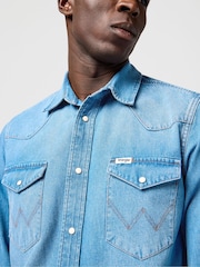 Wrangler Blue Denim Western Long Sleeved Shirt - Image 5 of 8