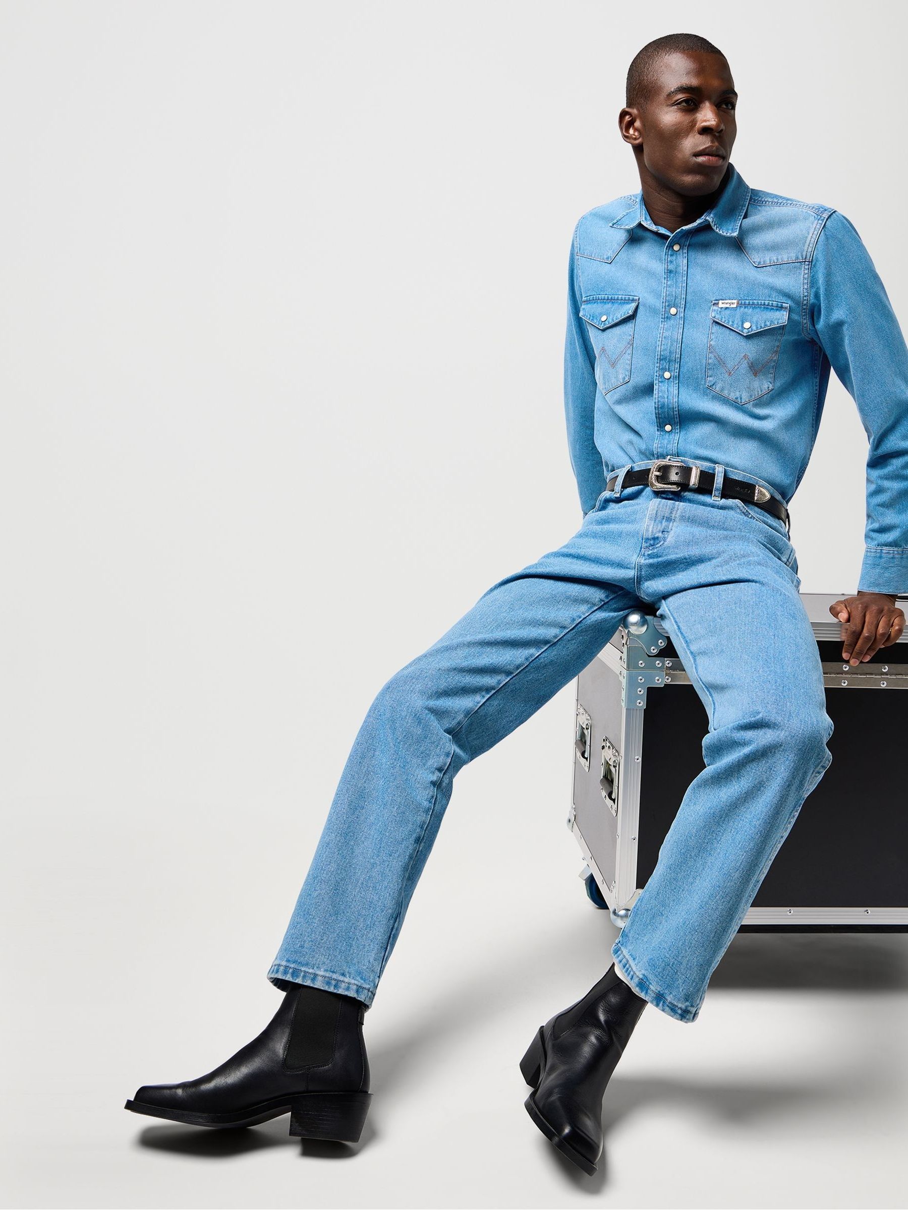 Buy Wrangler Blue Denim Western Long Sleeved Shirt from Next USA