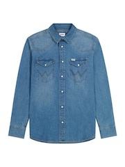 Wrangler Blue Denim Western Long Sleeved Shirt - Image 7 of 8