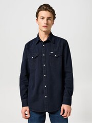 Wrangler Blue Denim Western Long Sleeves 100% Cotton Shirt - Image 1 of 6