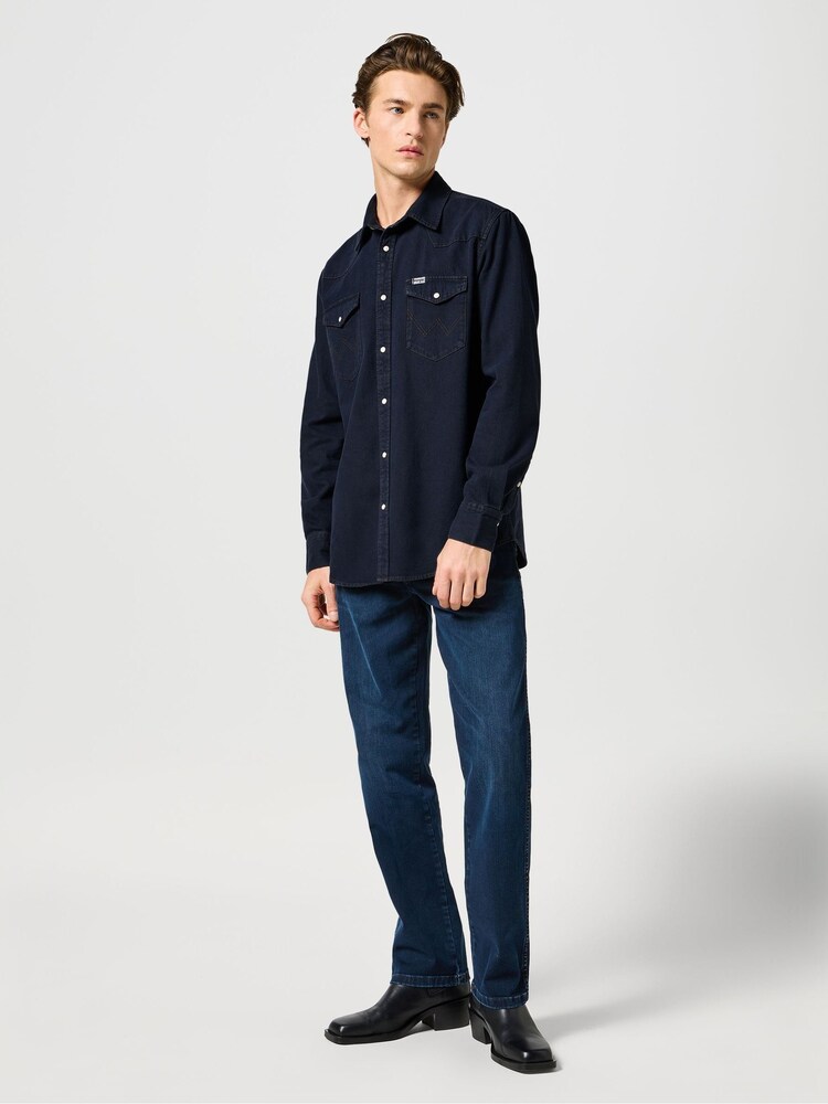 Wrangler Blue Denim Western Long Sleeves 100% Cotton Shirt - Image 2 of 6 Wrangler Blue Denim Western Long Sleeves 100% Cotton Shirt - Image 2 of 6