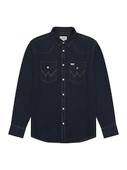 Wrangler Blue Denim Western Long Sleeves 100% Cotton Shirt - Image 6 of 6