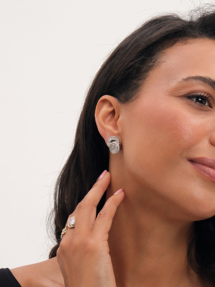 Jon Richard Silver Rhodium Plated And Pave Knot Clip Earrings - Image 2 of 2 Jon Richard Silver Rhodium Plated And Pave Knot Clip Earrings - Image 2 of 2
