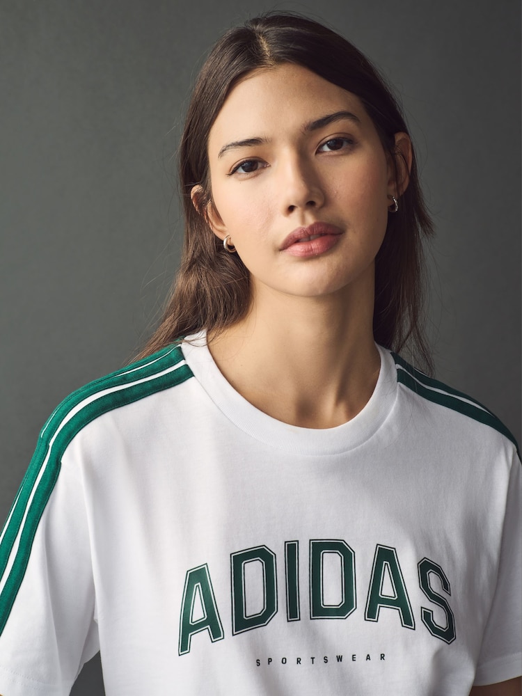 adidas White Lounge Soft Side Collegiate Graphic T-Shirt - Image 4 of 5