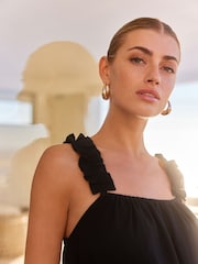 Black Ruffle Strap Wide Leg 100% Cotton Jumpsuit - Image 5 of 7