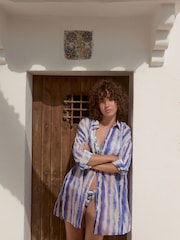 Blue Tie Dye Beach Shirt Cover-Up - Image 3 of 9