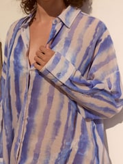 Blue Tie Dye Beach Shirt Cover-Up - Image 5 of 9
